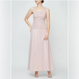 NWT Alex Evenings Women's Blush Lace Overlay Maxi Dress Gown 12